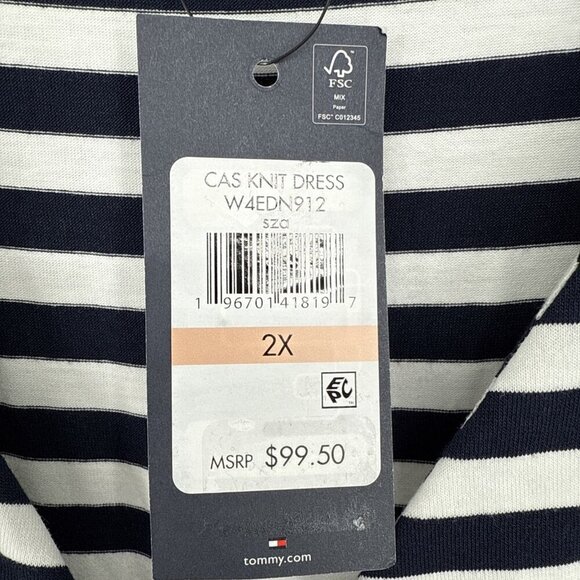 Tommy Hilfiger Womens Plus 2X Navy White Striped Tiered Sleeveless Midi Dress - Picture 9 of 10